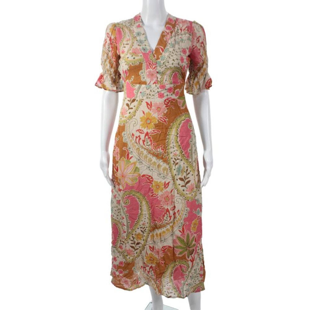 Spartina 449 Womens Maxi Floral V-Neck Boho Multicolor Dress Size 2XS
